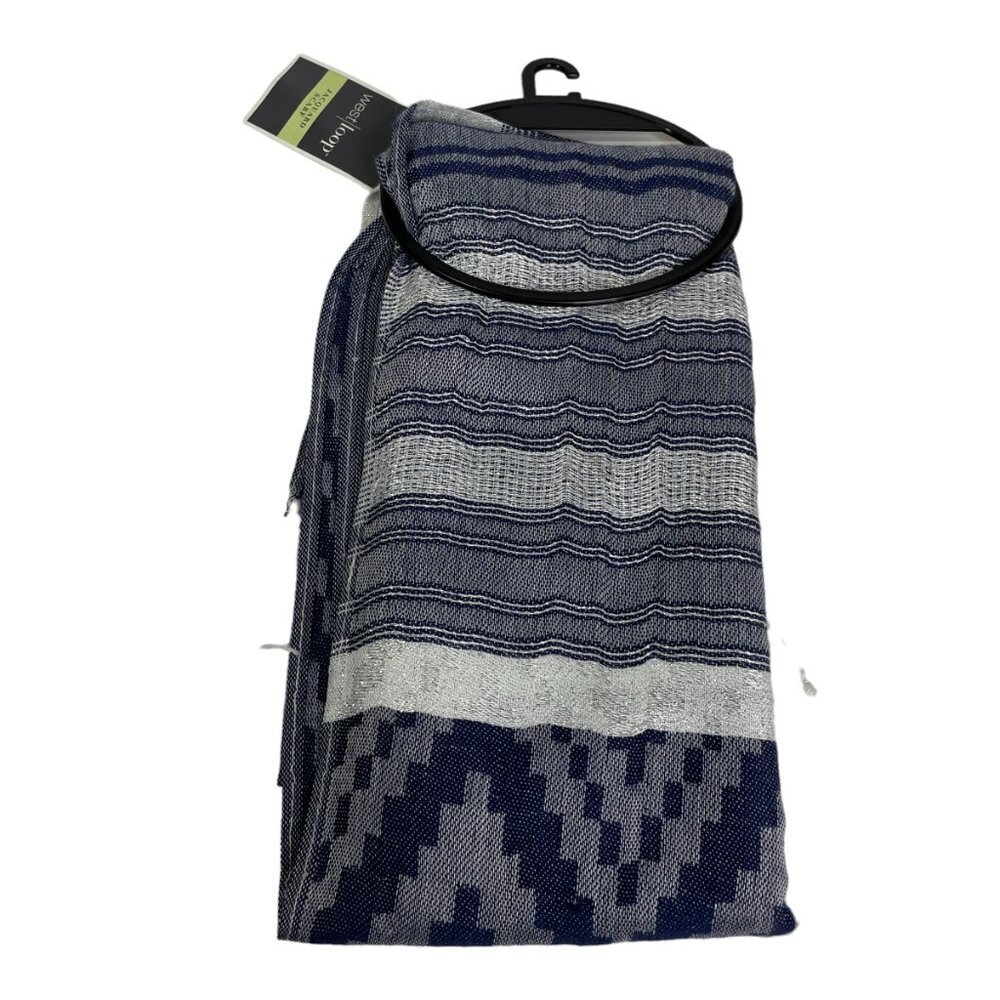 West | Loop Blue Gray Jacquard Fringe Scarf NWT